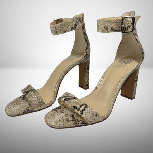 Vince Camuto BENDIVA Leather SNAKE PRINT Block Heel OPEN TOE Sandals Size: 7.5 - Picture 1 of 11